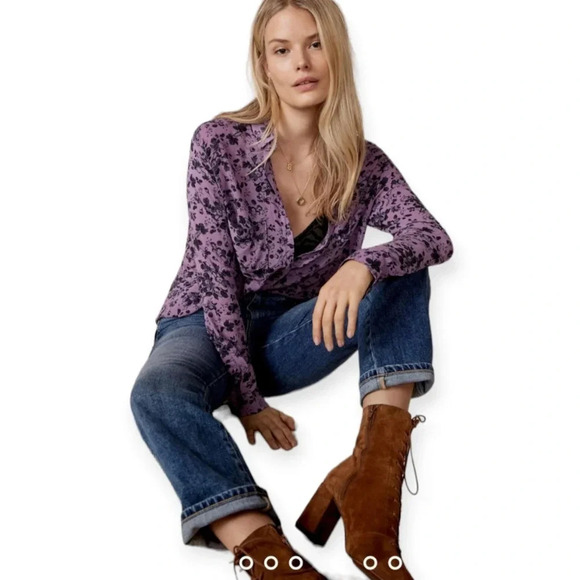 Anthropologie Pilcro Romy Relaxed Button Up Blouse Purple Floral Oversize XS - Picture 16 of 16